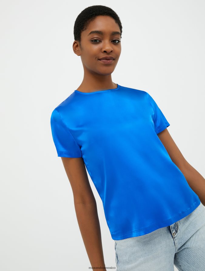 MAX&Co. mujer blusa de raso de seda Z860B630 vestir azul aciano