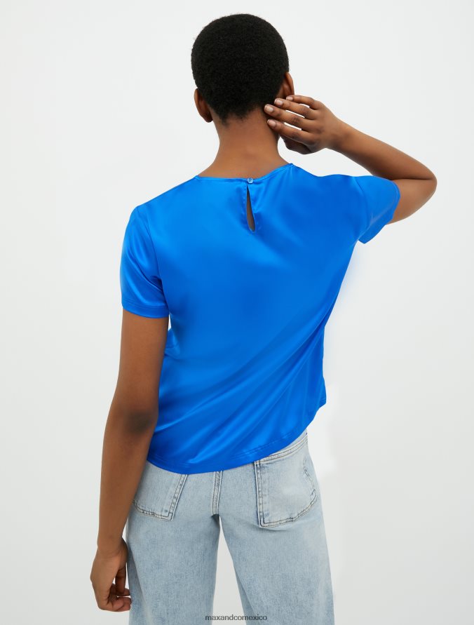 MAX&Co. mujer blusa de raso de seda Z860B630 vestir azul aciano