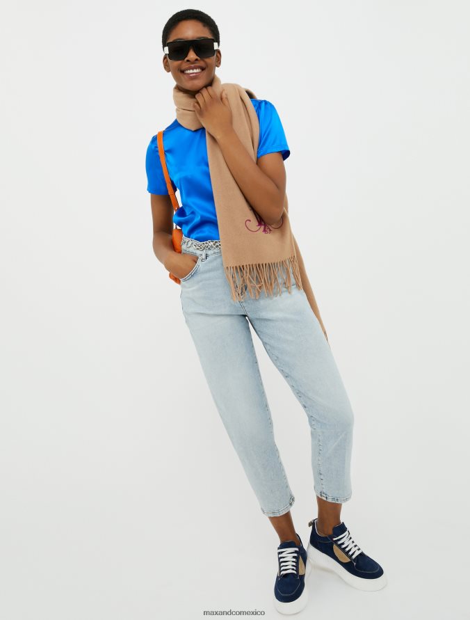 MAX&Co. mujer blusa de raso de seda Z860B630 vestir azul aciano