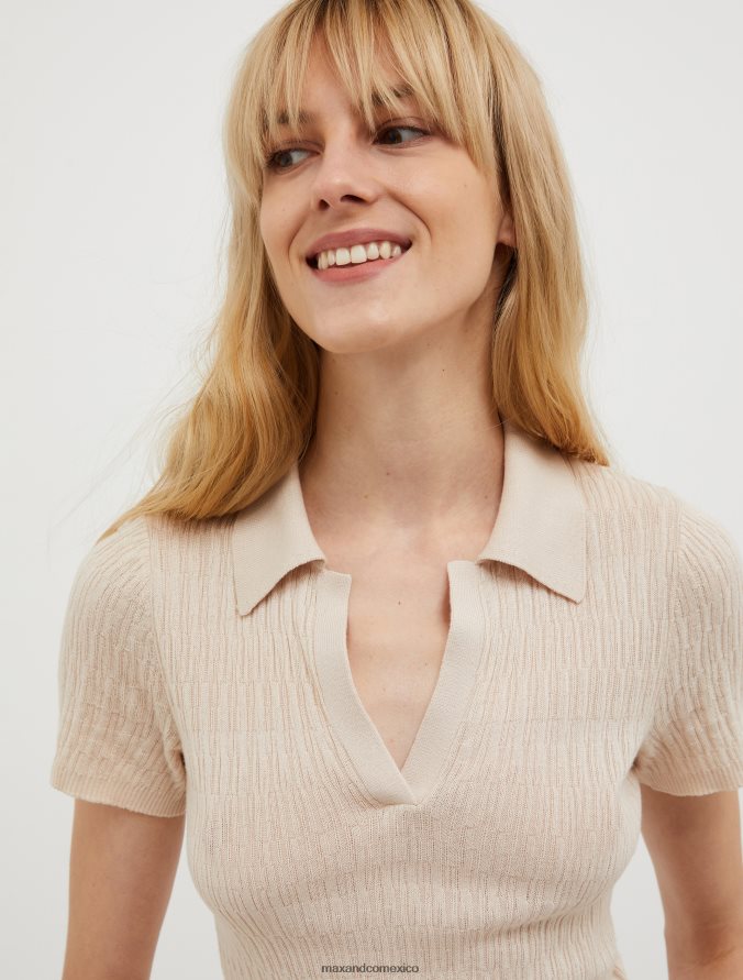 MAX&Co. mujer polo en mezcla de algodón y modal Z860B308 vestir beige
