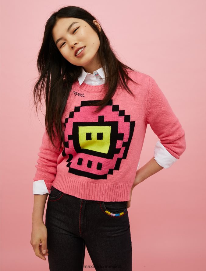 MAX&Co. mujer suéter con estampado de incrustaciones de tamagotchi Z860B369 vestir rosa