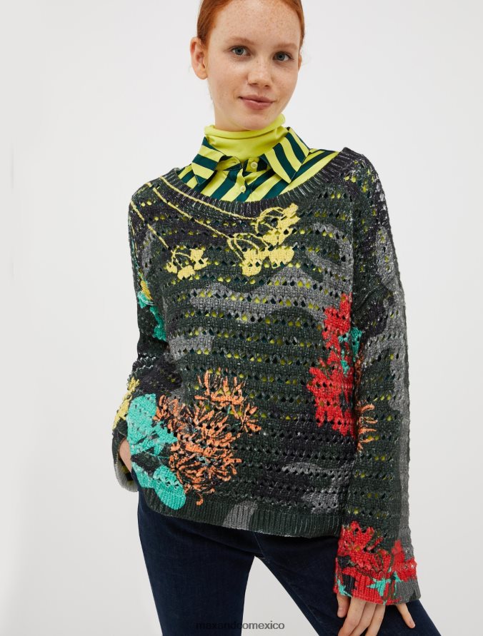 MAX&Co. mujer suéter con estampado floral de camuflaje Z860B427 vestir verde caqui