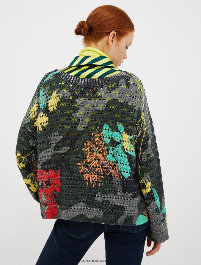 MAX&Co. mujer suéter con estampado floral de camuflaje Z860B427 vestir verde caqui