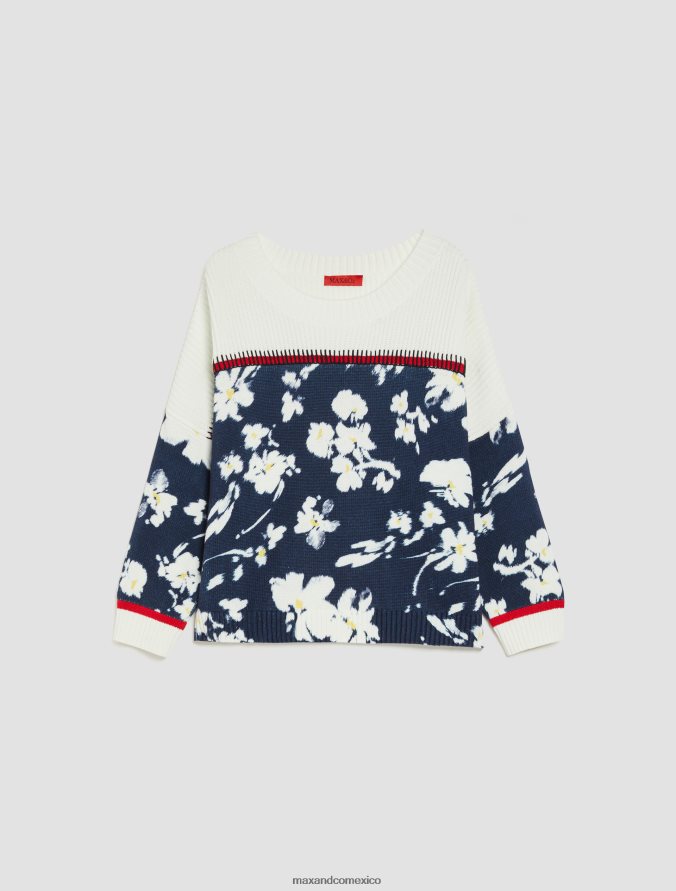 MAX&Co. mujer suéter de canalé con estampado floral Z860B418 vestir patrón blanco