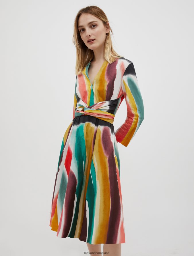 MAX&Co. mujer vestido corola de popelina de algodón Z860B56 vestir patrón fucsia