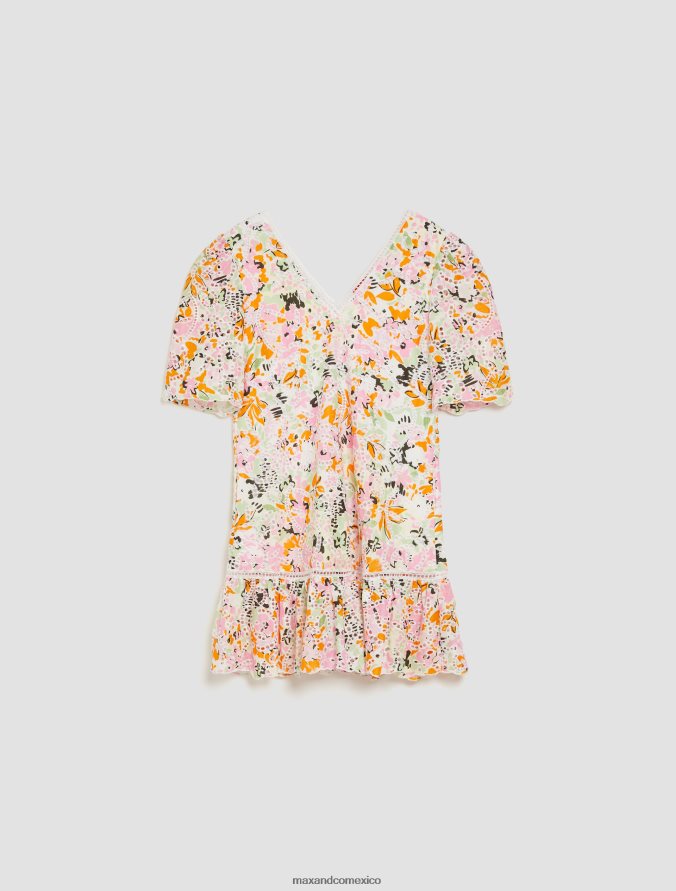 MAX&Co. mujer vestido de algodón con bordado inglés Z860B100 vestir patrón amarillo limón