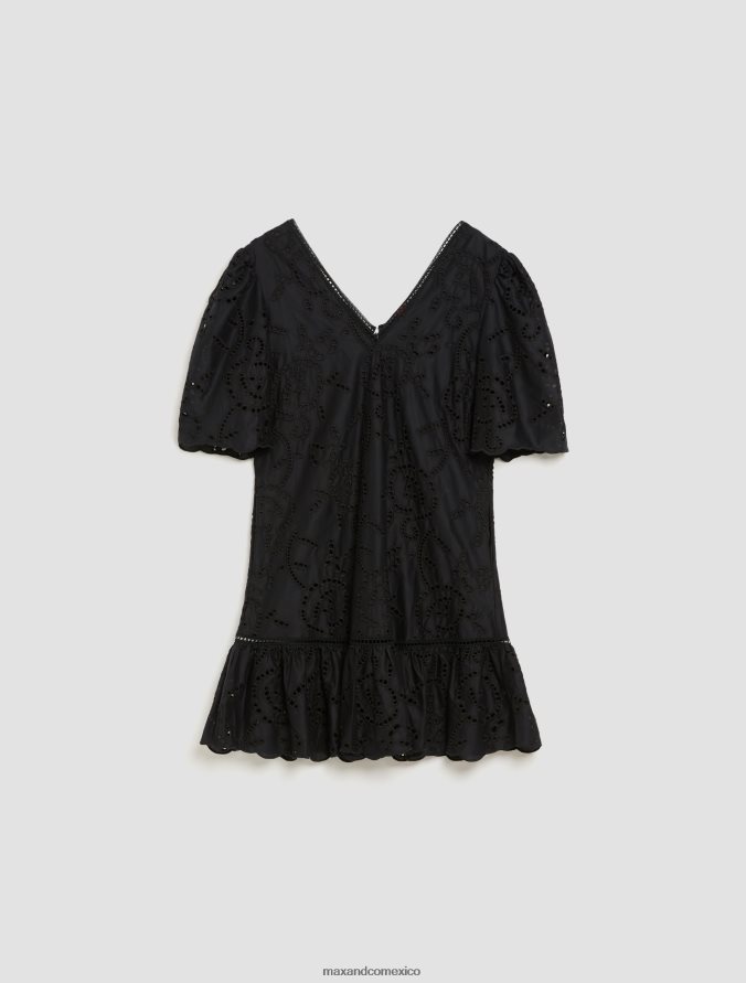 MAX&Co. mujer vestido de algodón con bordado inglés Z860B99 vestir negro
