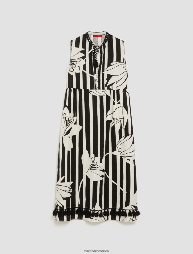 MAX&Co. mujer vestido de lino con borlas Z860B23 vestir patrón negro