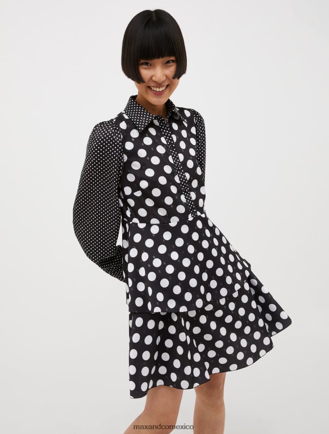 MAX&Co. mujer vestido de satén con lunares metalizados Z860B109 vestir patrón negro