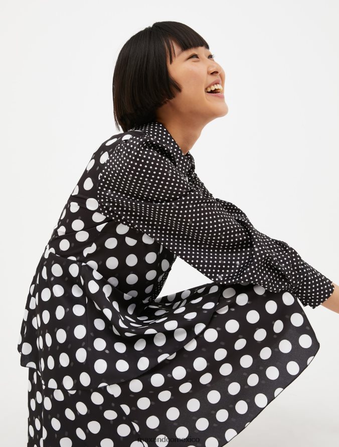 MAX&Co. mujer vestido de satén con lunares metalizados Z860B109 vestir patrón negro