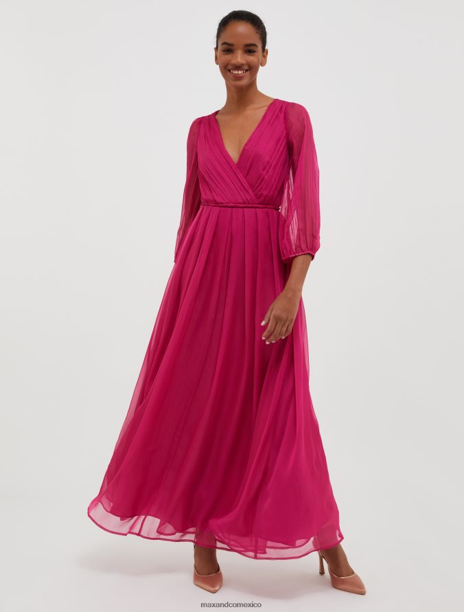 MAX&Co. mujer vestido largo de gasa plisado Z860B129 vestir fucsia