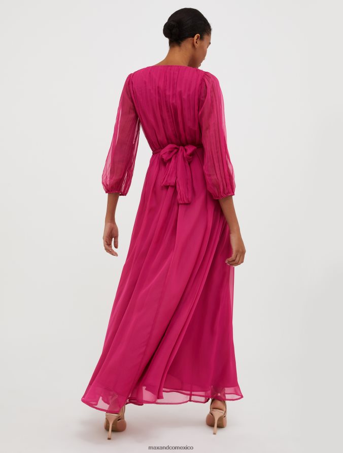 MAX&Co. mujer vestido largo de gasa plisado Z860B129 vestir fucsia