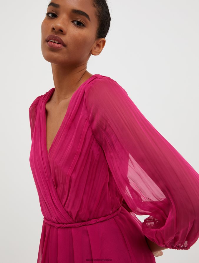MAX&Co. mujer vestido largo de gasa plisado Z860B129 vestir fucsia