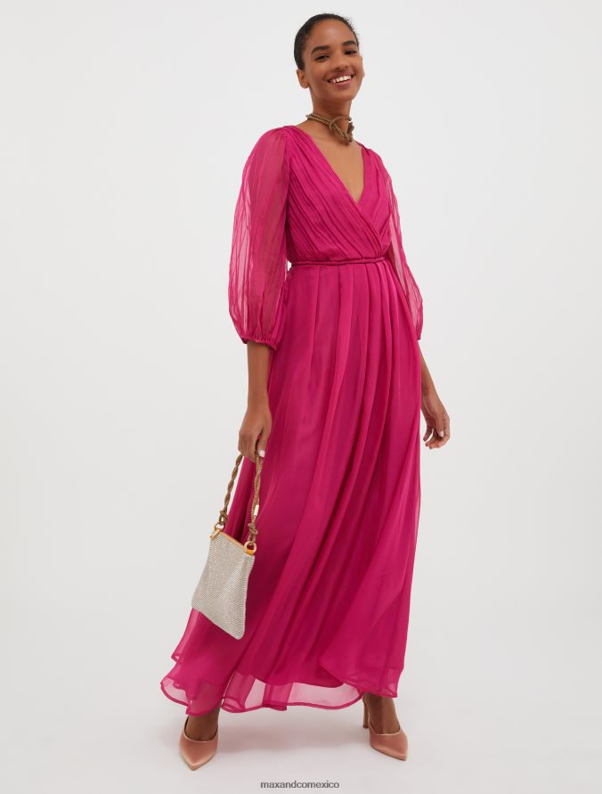 MAX&Co. mujer vestido largo de gasa plisado Z860B129 vestir fucsia