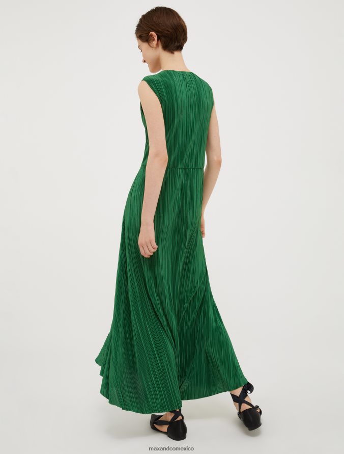 MAX&Co. mujer vestido largo de punto con microplisado Z860B36 vestir patrón verde
