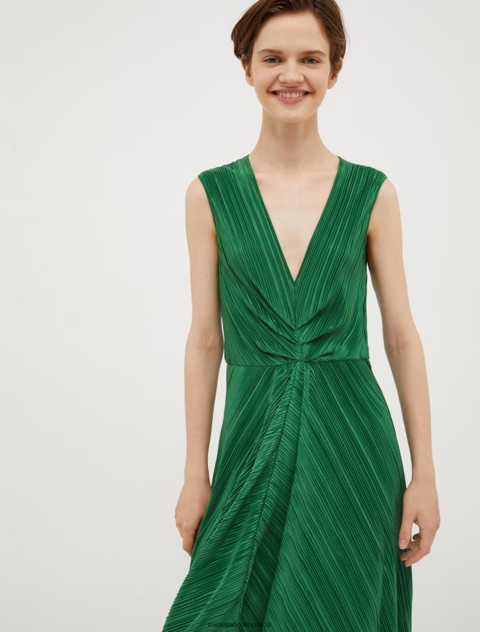 MAX&Co. mujer vestido largo de punto con microplisado Z860B36 vestir patrón verde