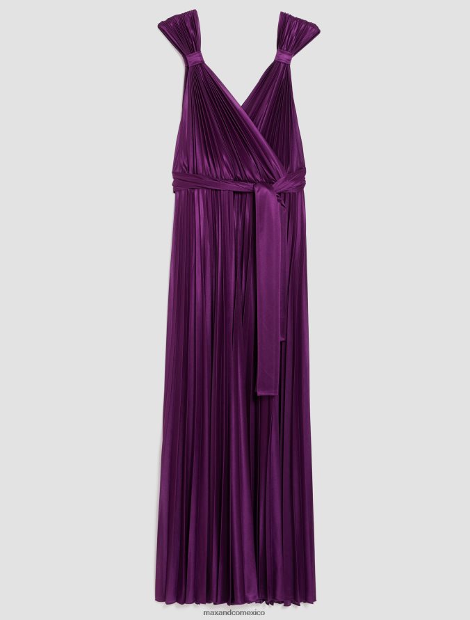 MAX&Co. mujer vestido largo de punto plisado Z860B136 vestir borgoña