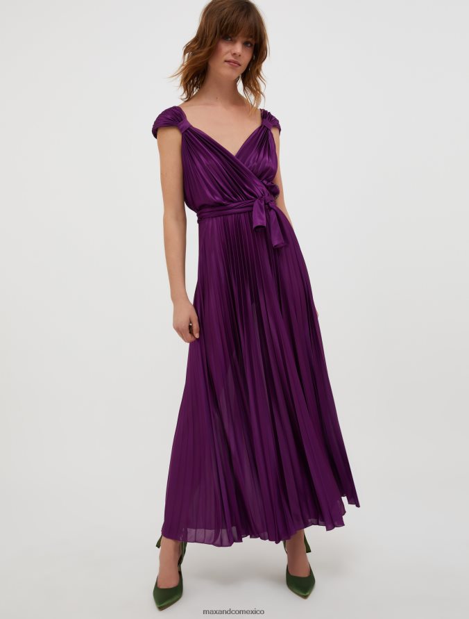 MAX&Co. mujer vestido largo de punto plisado Z860B136 vestir borgoña