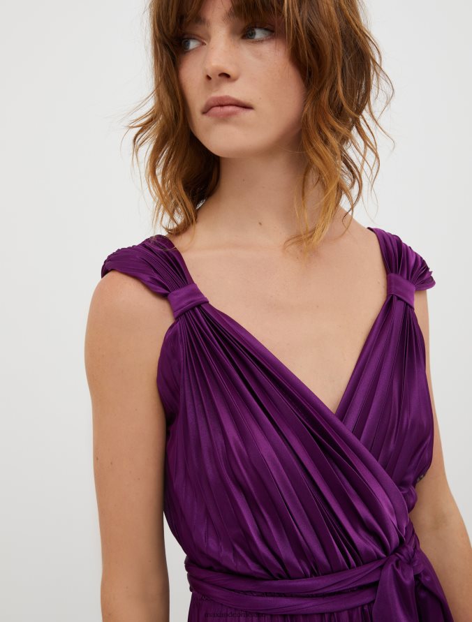 MAX&Co. mujer vestido largo de punto plisado Z860B136 vestir borgoña