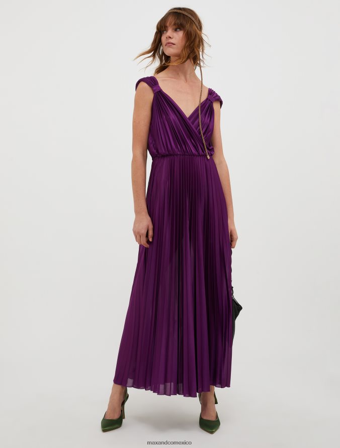 MAX&Co. mujer vestido largo de punto plisado Z860B136 vestir borgoña