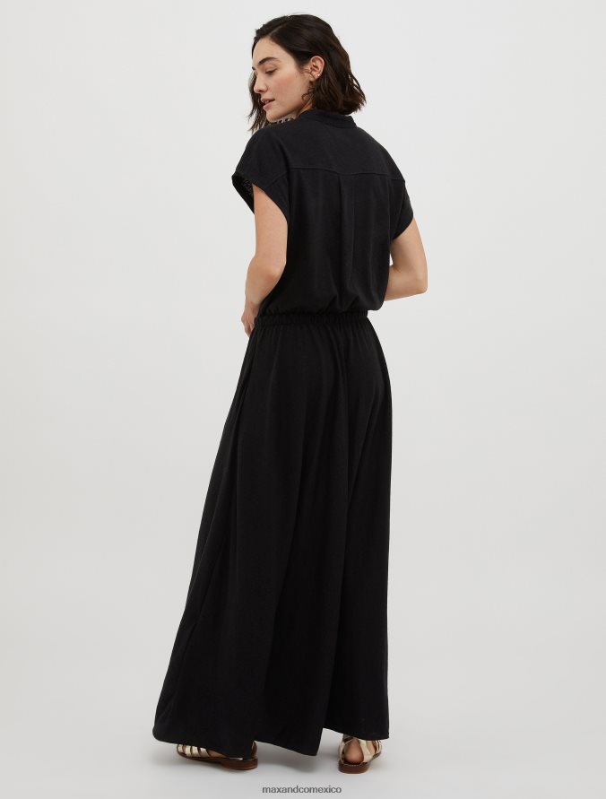 MAX&Co. mujer vestido largo en mezcla de algodón y lino Z860B97 vestir negro