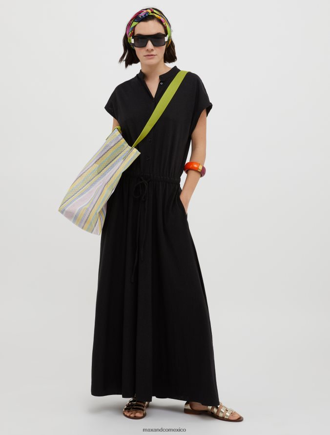 MAX&Co. mujer vestido largo en mezcla de algodón y lino Z860B97 vestir negro