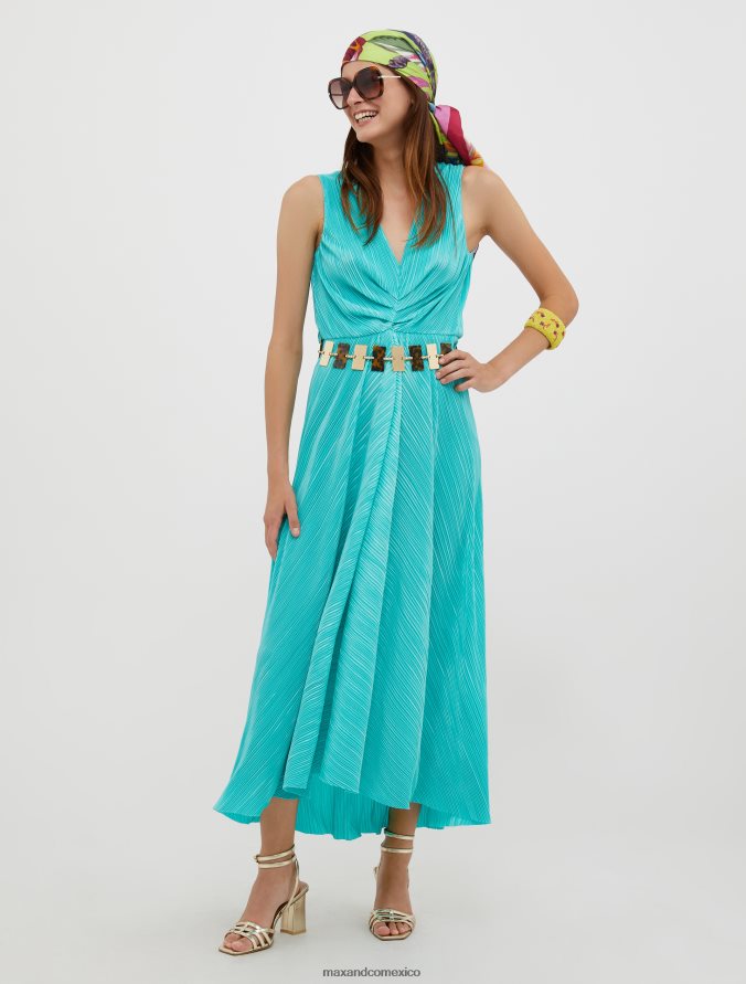 MAX&Co. mujer vestido midi de punto plisado Z860B13 vestir verde pastel