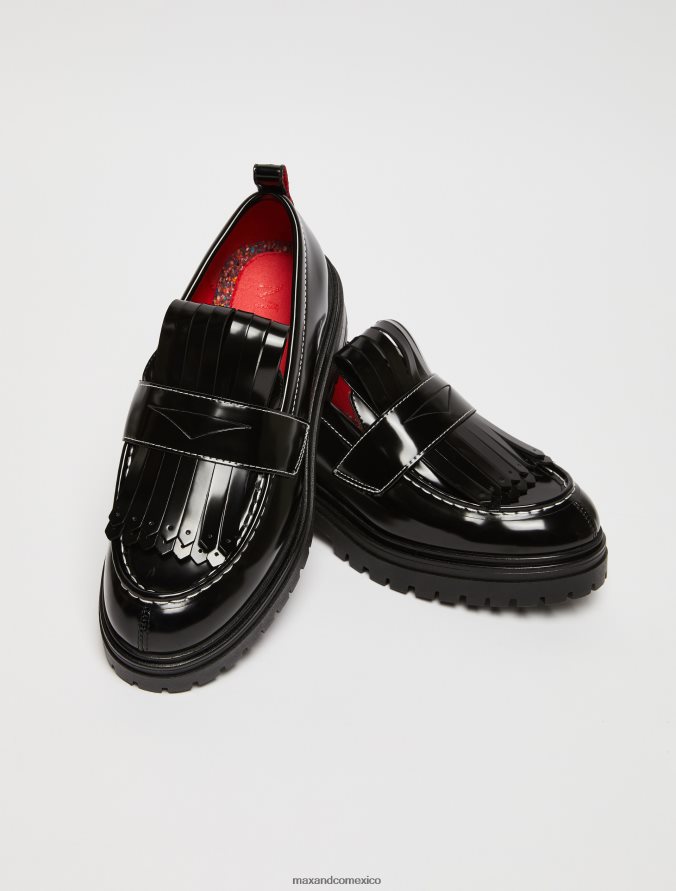 MAX&Co. mujer mocasines con flecos largos Z860B972 zapatos negro