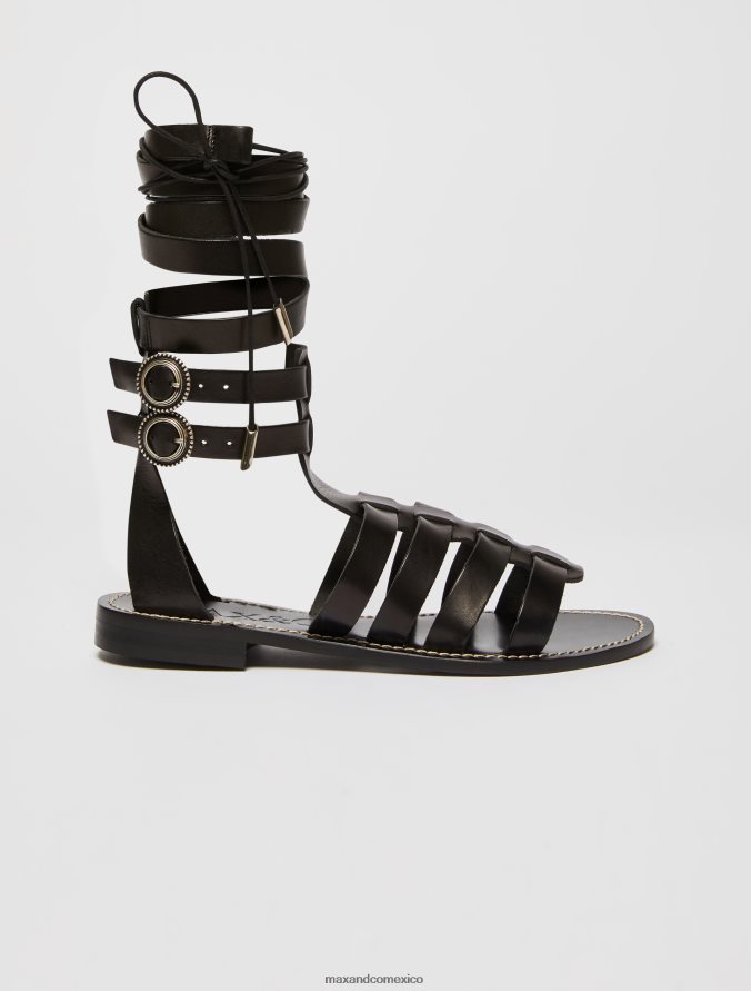 MAX&Co. mujer sandalias de gladiador de cuero Z860B943 zapatos negro